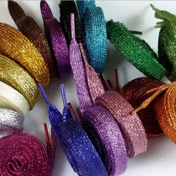 

1 pair Shiny Gold and Silver Thread Sport Sneakers Flat Shoelaces Bootlaces Strings Shoelaces