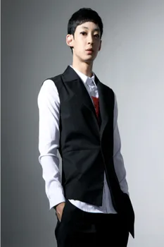 

Korean Style Men's Sleeveless Black Suits Vest Fashion Stylish Irregular Male Casual Waistcoat B2