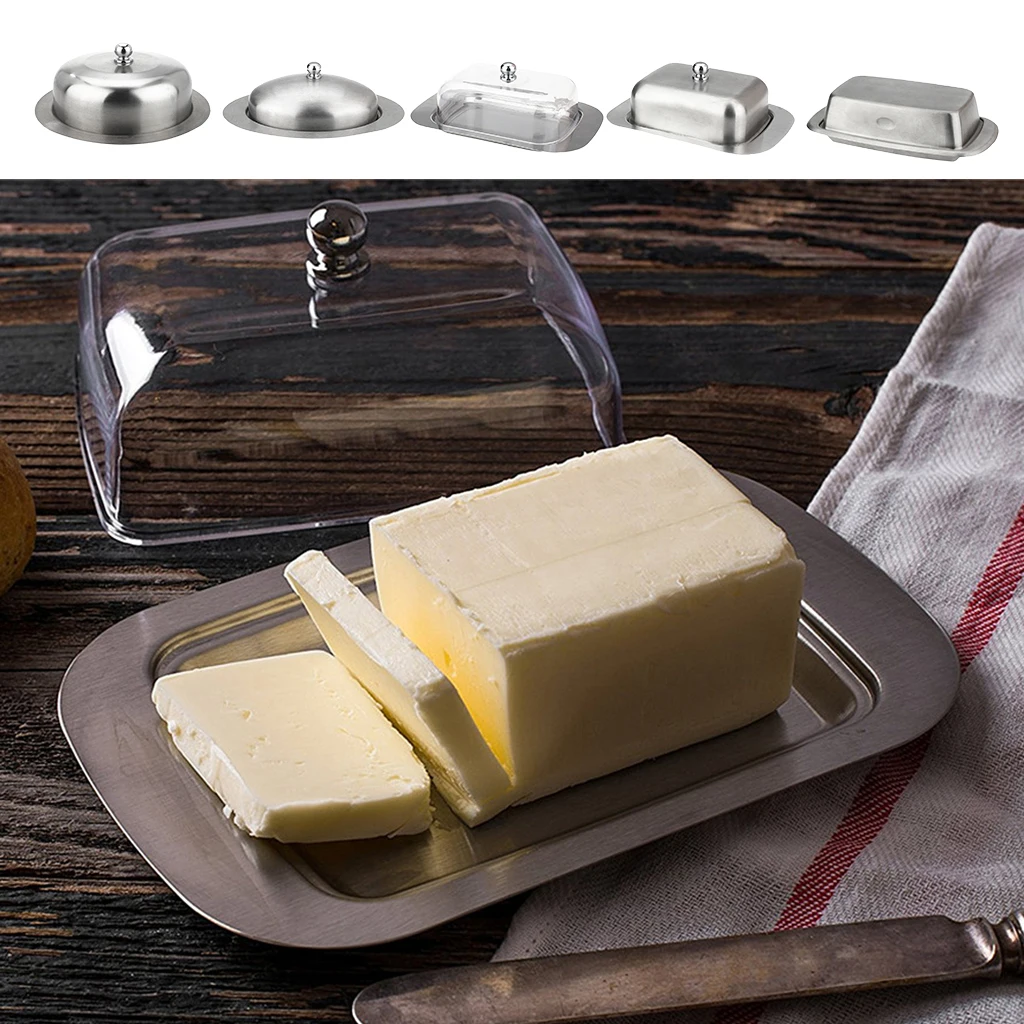 Stainless Steel Butter Dish Cake Dessert Bread Serving Tray Buffet Food Container Furit Salad Steak Storage Box 