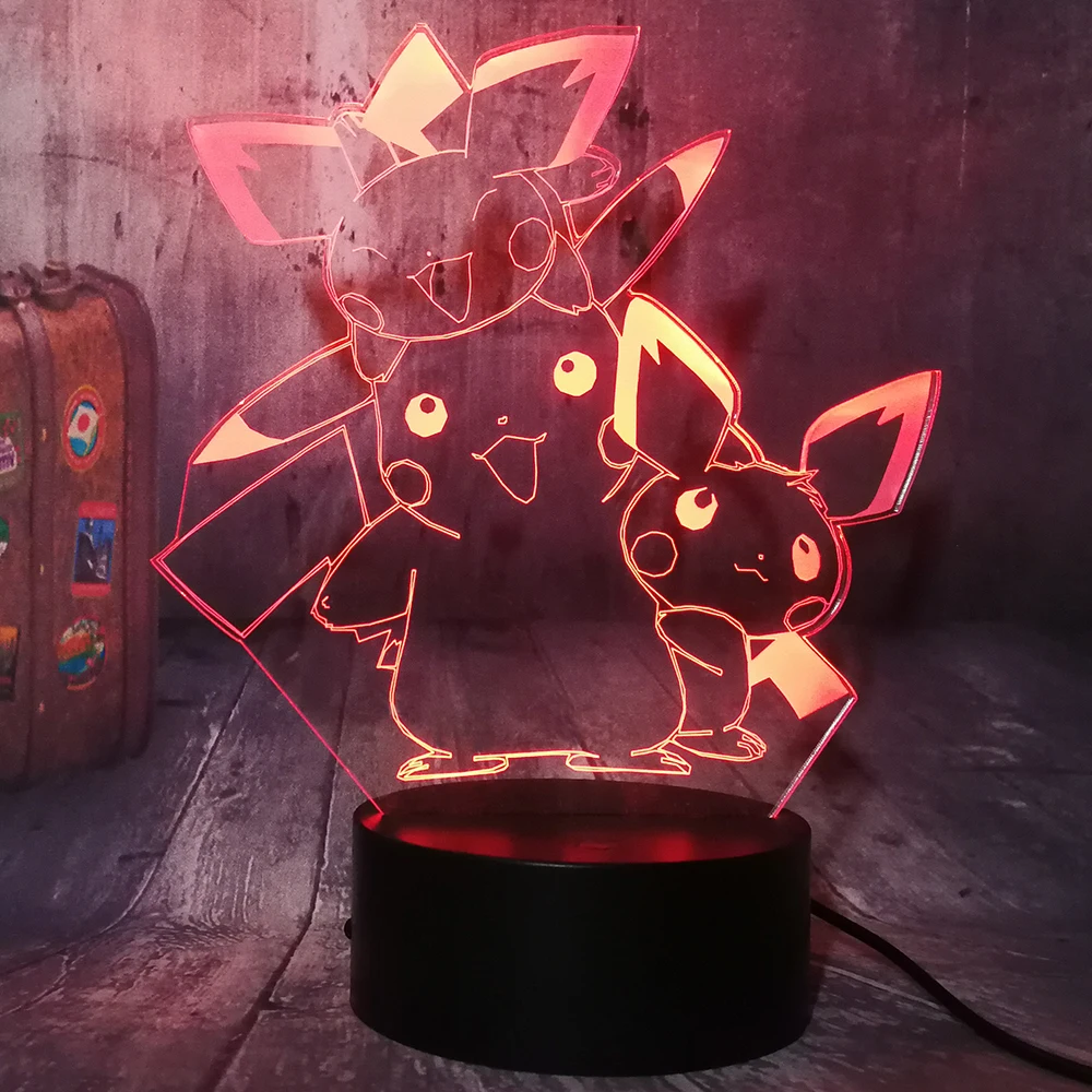 Очаровательная фигурка Пикачу Pokemon Go, 3D светодиодный Ночной светильник, детская настольная лампа для сна, декор для спальни, детские игрушки, рождественский подарок