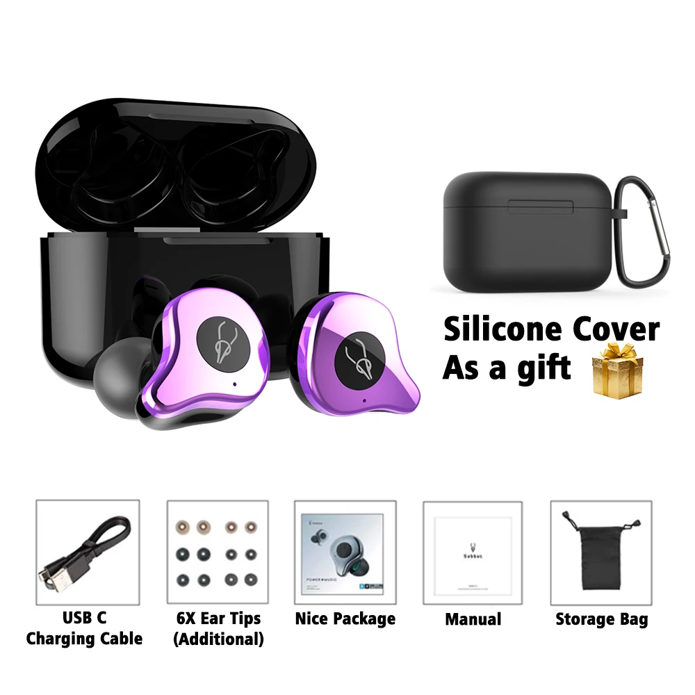 Purple 1 Оригинальные сверхнастоящие беспроводные наушники Sabbat E12 с Bluetooth 5,0, водонепроницаемые наушники с шумоподавлением aptx Bluetooth, игровые наушники для вождения - Цвет: Purple 1