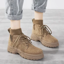 Женские Ботинки martin; ботильоны на шнуровке, увеличивающие рост; теплая плюшевая обувь; сезон осень-зима; женская обувь на платформе с высоким берцем; botas muje