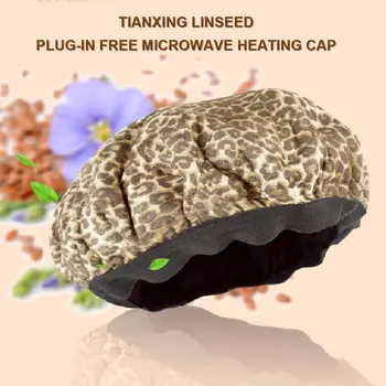 

Reusable Leopard Print Cordless Steaming Microwavable Reversible Portable Heat Cap Flaxseed Interior Deep Conditioning Elastic