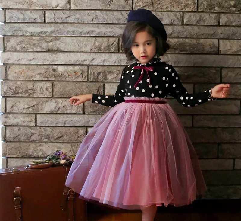 

Polka Dot Girls Dresses 2019 Fall Dress Long Sleeve Gauze Princess Dress Baby Clothes 3-10Y E636 1 order