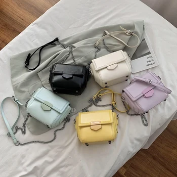 

Fashion New Women'S Contrast Color Crossbody Bag Chain Shoulder Bag Travel Handbag Leather Small Square Bag