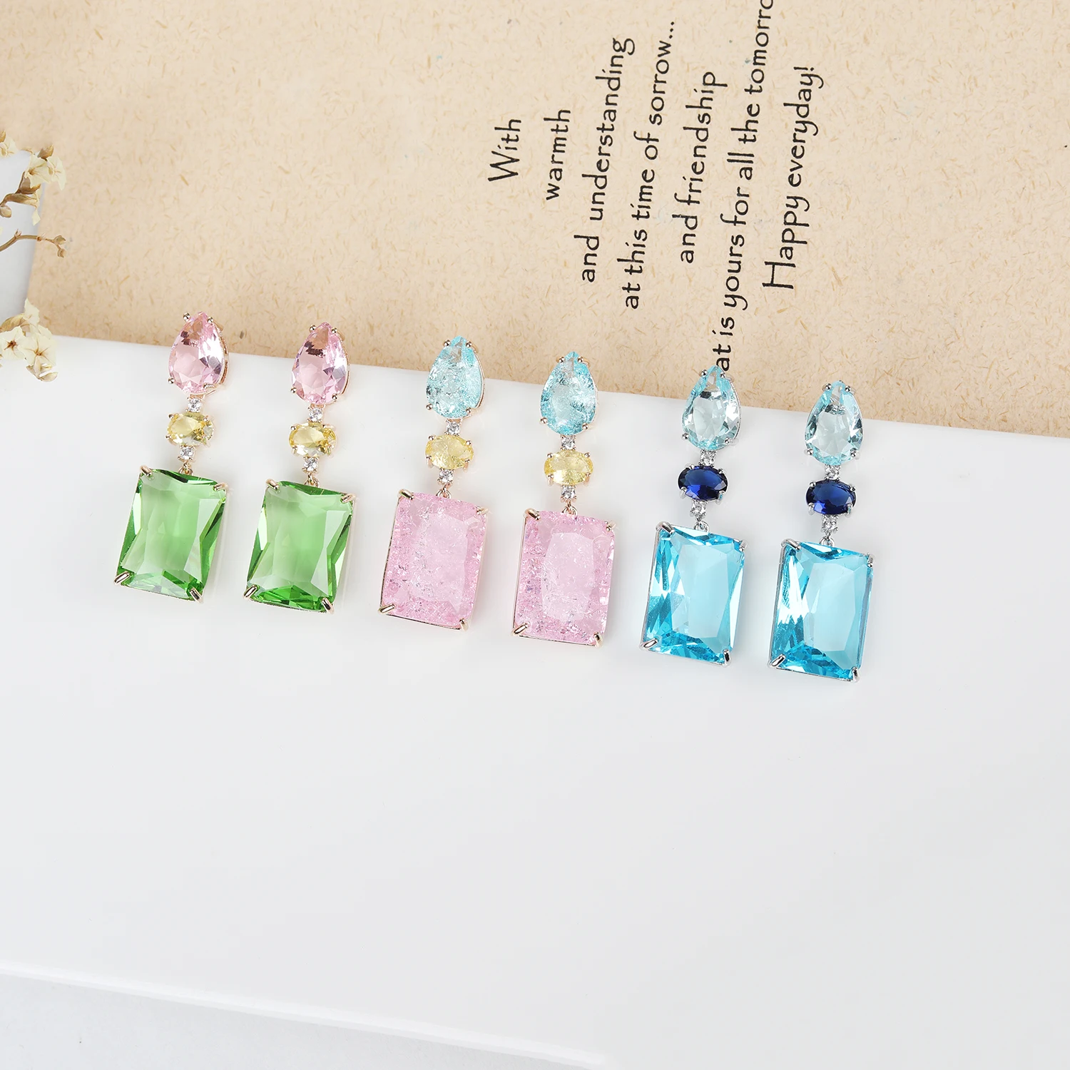 New Design Square Cubic Zircon Earrings for Wedding,Flower CZ Dangle Earring for Women,Girls Jewelry Accessories CE11808