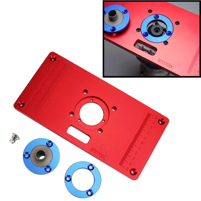 

Aluminum Alloy Router Table Insert Plate With 2 Router Insert Rings For Woodworking Benches Router Table Red RT0700C