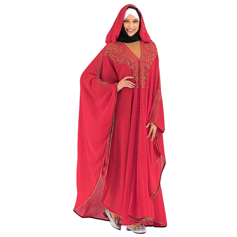 Red cardigan Открытый Дубай абайя кимоно кардиган турецкий хиджаб мусульманское платье Исламская одежда для женщин кафтан халат Musulman Djelaba Femme - Цвет: Red cardigan