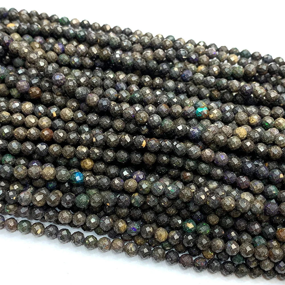 Veemake Black Opal DIY Natural Necklace Bracelets Earrings Ring Faceted Small Round Women's Beads For Jewelry Making 06764 4