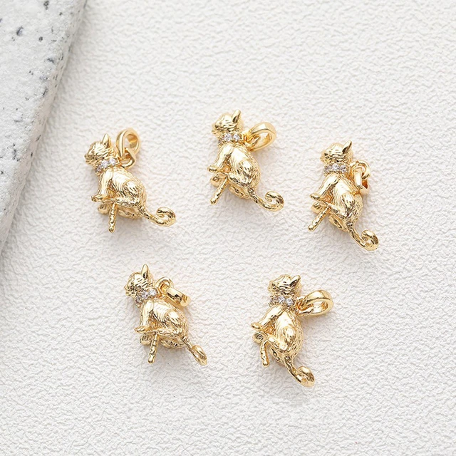 4PCS 14k Gold Plated Mini Cat Pendant Necklace Making Supplies Brass for  Jewelry Findings DIY Hand