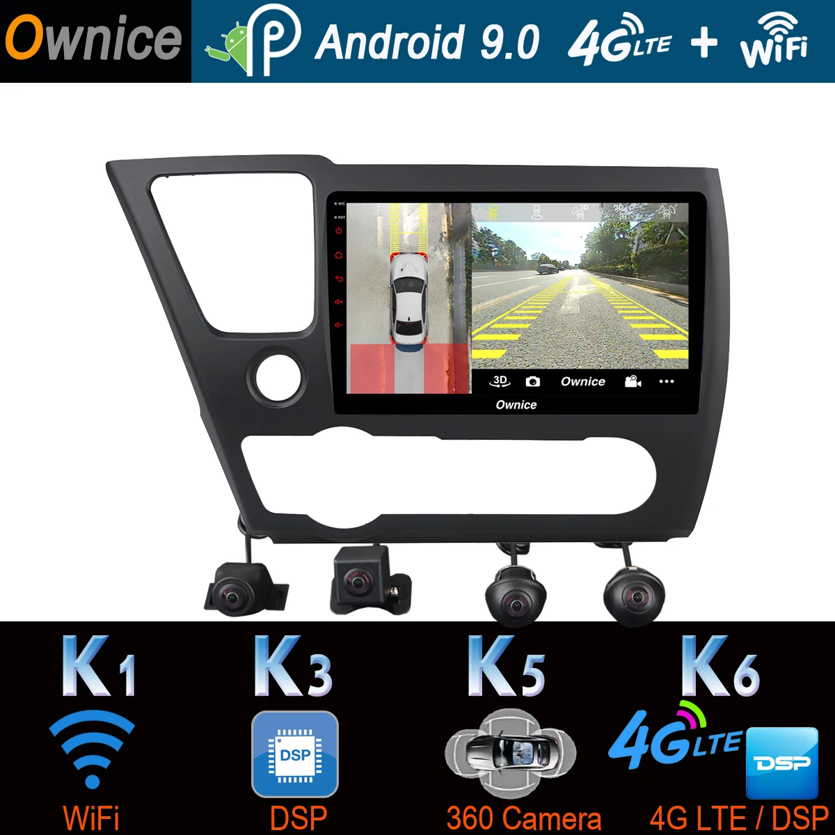 Flash Deal 360°AHD Camera Android 9.0 4G RAM+64G ROM SPDIF DSP CarPlay Car Multimedia GPS Radio Player for Honda Civic EX-L Coupe 2013-2017 1