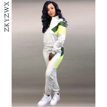 

ZKYZWX Two Piece Matching Sets Tracksuit Women Clothing Long Sleeve Top and Pants Suit Fall Winter Outfits Casual 2 Piece Set
