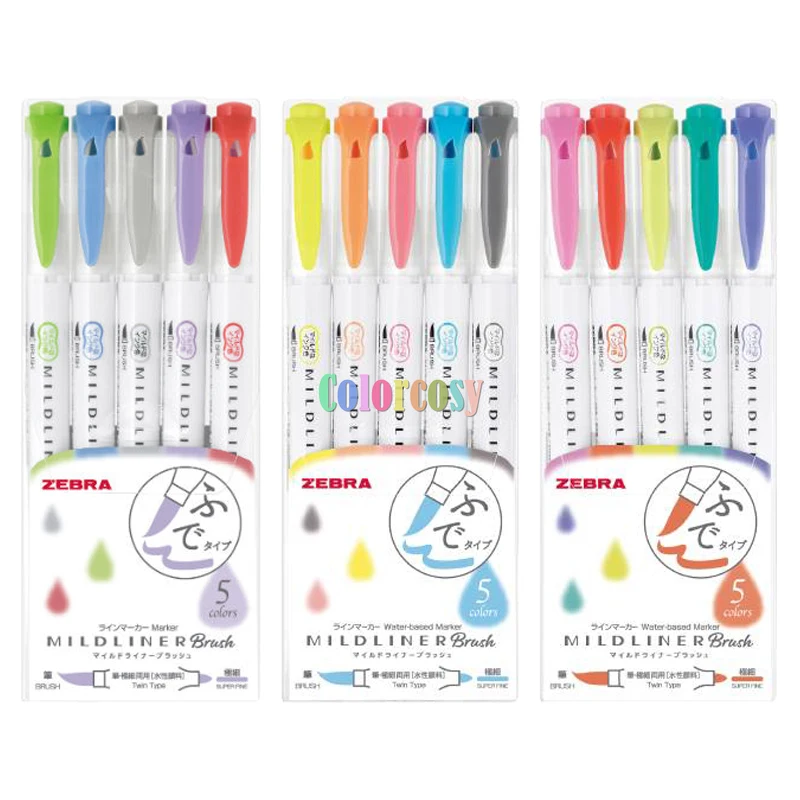 1 компл. Япония 5/15/25 цветов Zebra WFT8 MildLiner двойной наконечник хайлайтер мягкая кисть