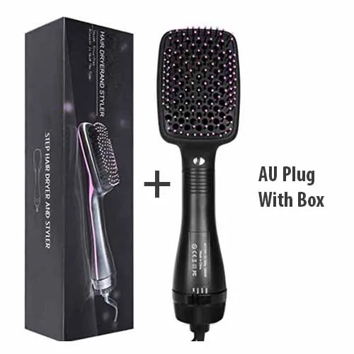 AU With Box Один шаг Фены для волос и Volumizer Styler воздуходувка сушилка щетка для волос с горячим воздухом щетка-Расческа распутывающая щетка для волос Инструменты для укладки - Цвет: AU With Box
