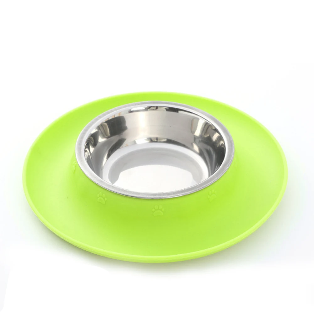 green single Junejour силиконовая миска из нержавеющей стали для домашних животных Нескользящая кормушка для кошек и собак подача воды пищи двойные миски - Цвет: green single