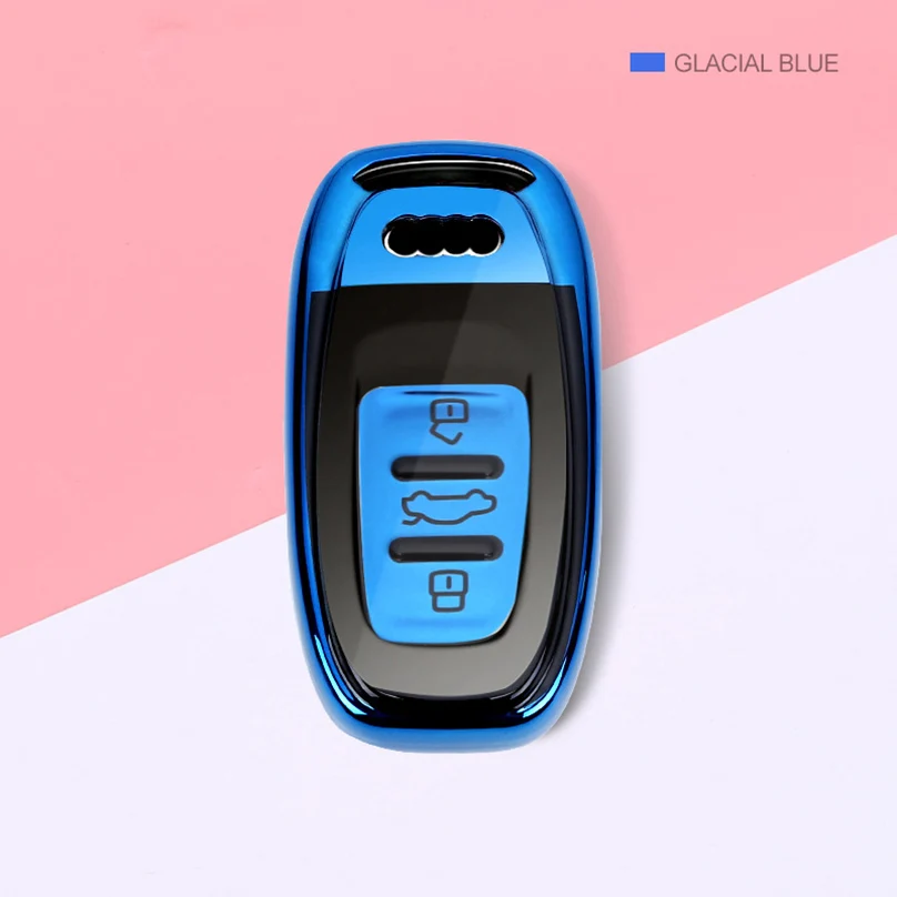 blue Роскошный Алмазный автомобильный чехол для ключей, Кристальный брелок, ТПУ чехол-держатель для Audi A6L Q5L A3 Q3 Q5 S3 A4 A4L Q7 A5 - Название цвета: blue