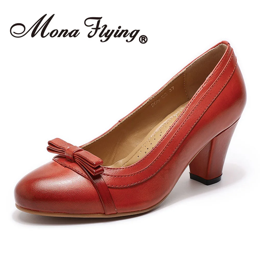 С рисунком персонажа мультфильма "летающий Для женщин из натуральной кожи с не сужающимся книзу массивным туфли женские, высокий каблук, искусственная замша; обувь ручной работы; модная офисная обувь на высоком каблуке для Для женщин женские 205-G2 - Цвет: Red