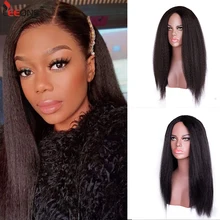 

Leeons 1Pcs Straight Wig Synthetic Long Kinky Straight Wig For Bilack Women Fluffy Synthetic Hair Black Brown Bug Hairs Daily