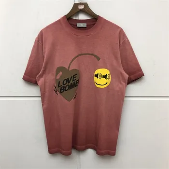 

2020ss Kanye West LOVE BOMB T Shirt Men Women Summer Streetwear Washed Do Old Red Wine 3D Printed Kanye T-shirt