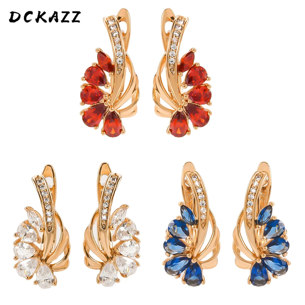 Серьги-гвоздики Dckazz с золотистыми фианитами 3 цвета | Украшения и аксессуары