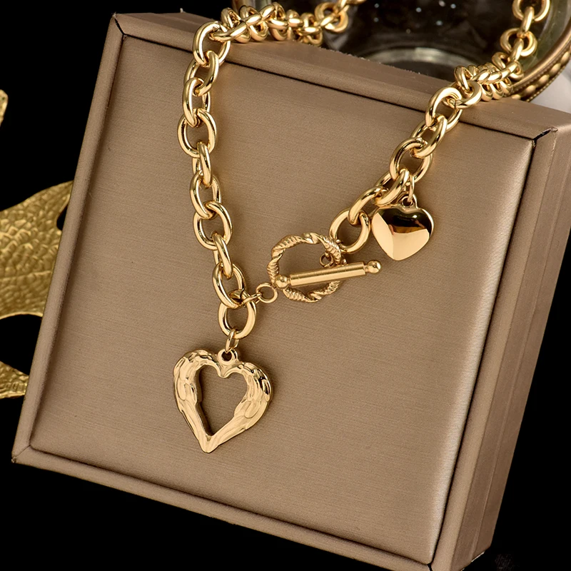 Ожерелье из нержавеющей стали 316L Colorfast кулон в форме сердца крыла ангела