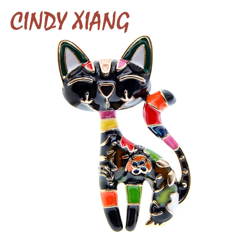 Женская и мужская брошка CINDY XIANG, эмалированная брошка в виде кота, 2 цвета|Броши| | АлиЭкспресс