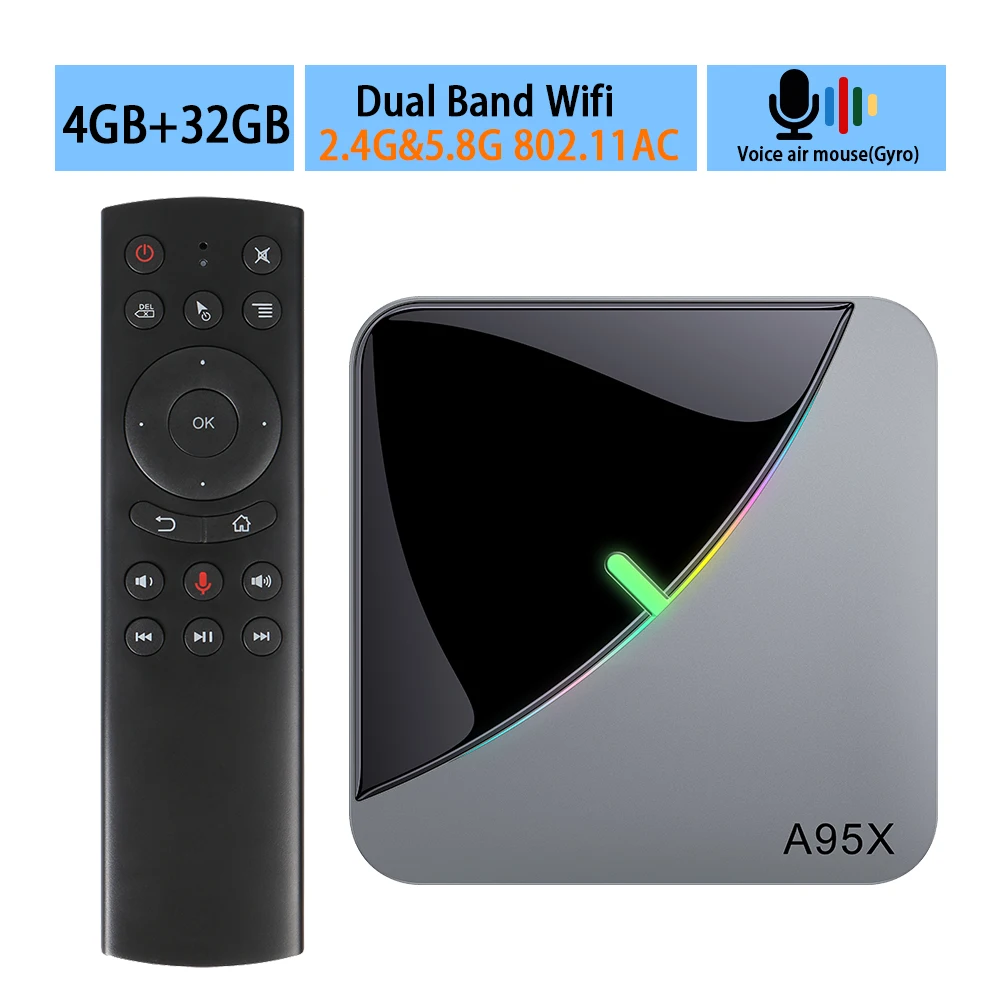 32G Airmouse 8K 4K A95X Android 9,0 ТВ приставка Amlogic S905X3 Youtube wifi 2,4G& 5,8G 64GB Netflix приставка - Цвет: 32G Airmouse