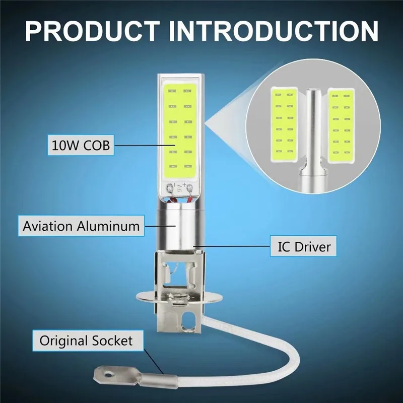 1 шт. H1 H3 H27 880 881 COB Светодиодный фонарь 10 Вт автомобильный противотуманный свет супер яркий 6000K белый