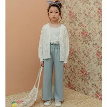 Широкие штаны с потертостями для девочек коллекция года, новые весенние товары в Корейском стиле, одинаковые комплекты для мамы и дочки, для родителей и ребенка повседневная женская одежда