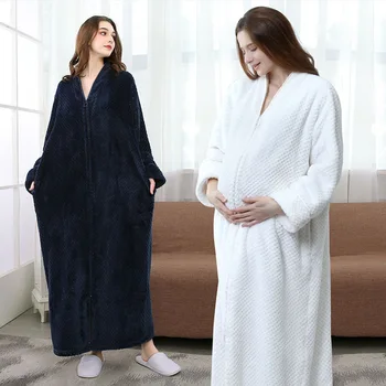 

sleepwear Nightgown for men and women Autumn winter zipper long pineapple bathrobe fattening coral flannel pajamas home wear