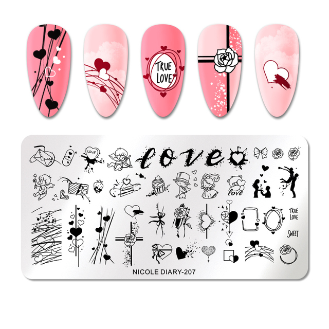 DIARY Leaves Nail Stamping Plates Abstract Flower Line Dot Point Image Stamp Templates Printing Stencil Tools