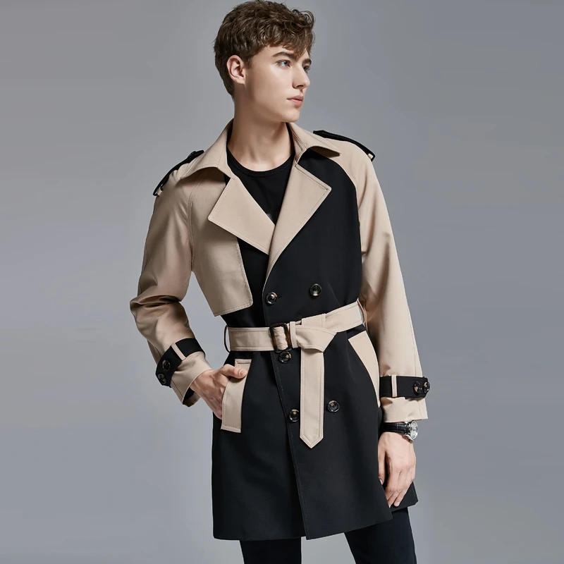

Medium Length Men Trench Luxury Contrast Color Double Breasted Mens Jackets And Plus Size 6xl Slim Fit Male Coats