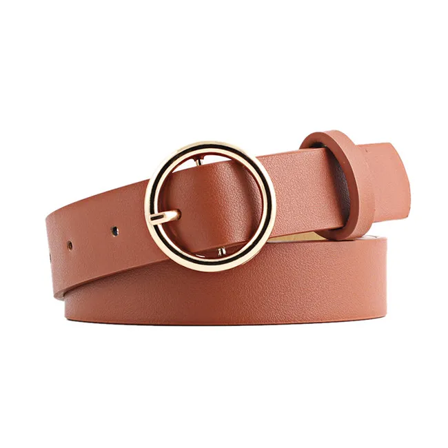 Single buckle Винтажный двойной ремень с круглой пряжкой модный кожаный поясной ремень для женщин Harajuku черный красный однотонный пояс - Цвет: Single buckle