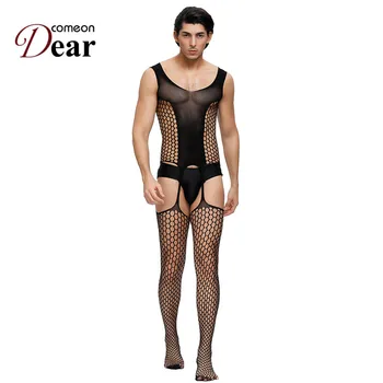 

Comeondear Cut Out Pothole Men Bodystockings Ultra-thin Porno Net Catsuit Solid Netting Stocks Tights One-piece Sexy Wear MPA157