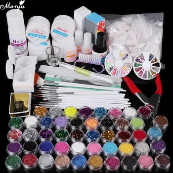 

Monja Acrylic Powder Liquid UV Gel Nail Art Set False Nail Extension Form Painting Brush Nail File DIY Home Manicure Tool Kit