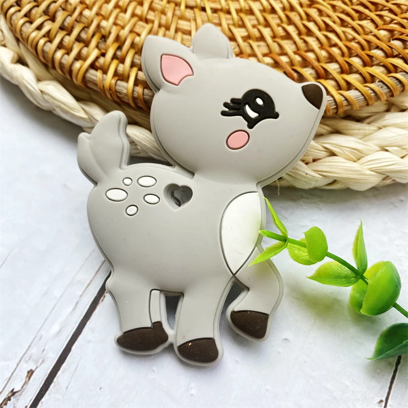 1pcs 새끼 사슴 실리콘  Teether 설치류  젖니가 남 장난감 씹을 수있는 동물 모양  제품 간호 선물