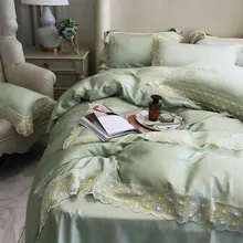 De moda de encaje verde ropa de cama conjunto adolescente adulto completo reina rey de moda vintage doble textiles para el hogar de la hoja de cama funda de almohada funda Nórdica