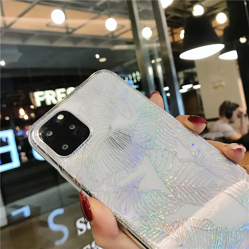 Ottwn для iPhone 11 чехол с блестящими листьями для iPhone 6 6s 7 8 Plus XR X XS 11 Pro Max покрытие Прозрачная мягкая крышка IMD