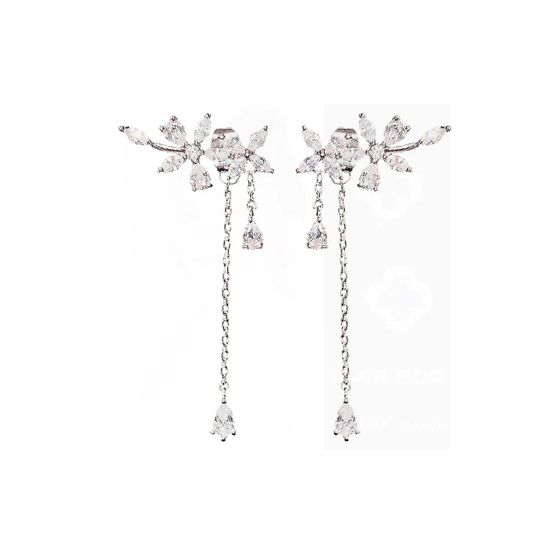 JIANERY New 925 Sterling Silver Tassel Leaf Earrings for Women Fashion Solid S925 Jewelry Brincos Hot Sale