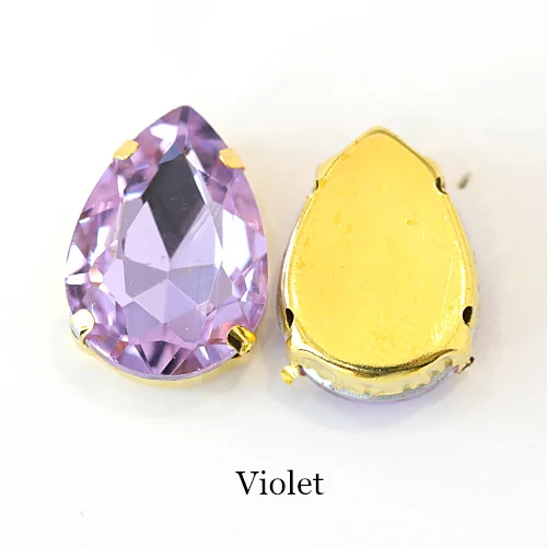Violet Teadrop стеклянные стразы для шитья страз с золотыми каплевидными каплями, много цветов, стразы для пришивания, свадебные украшения E7068 - Цвет: Violet