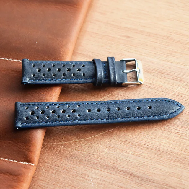 Handcrafted Genuine Leather Brown Porous Breathable Watchstrap with Detailed Stitching