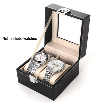 

2 Slots Gift Faux Leather Rings Organizer Professional Storage Protective Bracelet Lock Closure Holder Jewelry Dispay Watch Box