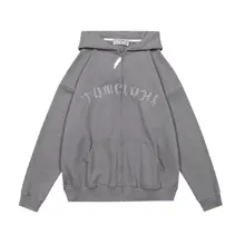 

Oversized hoodie men letter embroidery Sweatshirt with zipper autumn new American gothic style casual loose hoodie streetwear