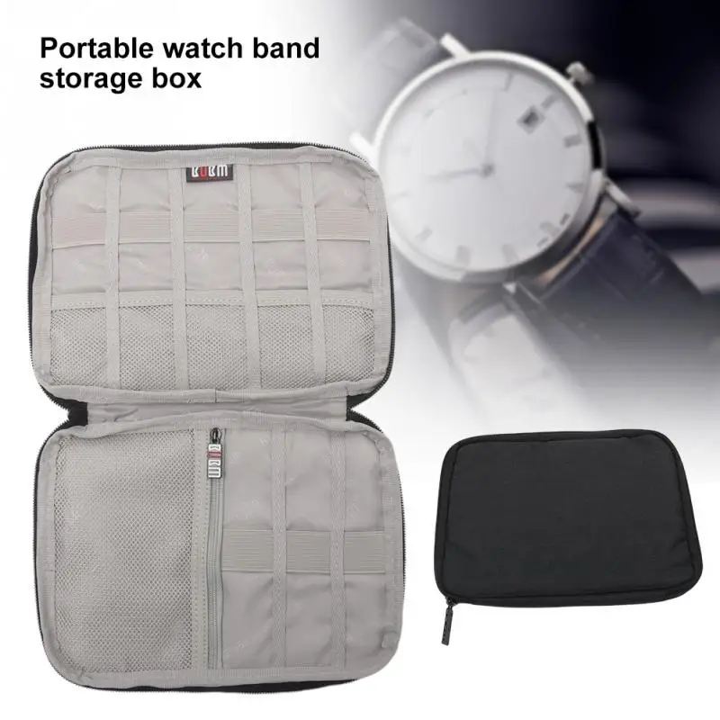 

1PC Multifunction Portable Watch Strap Organizer Watch Band Box Storage Bag Watchband Holder Watch Travel Case Pouch Gray Black