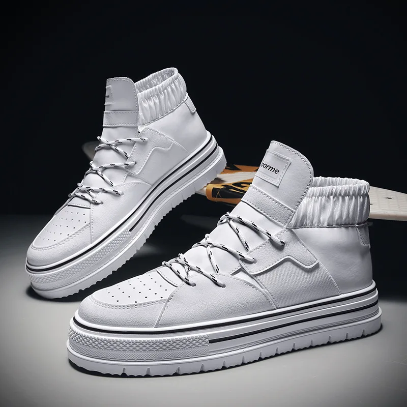 

2019 Autumn New Style Mid-top Casual Board Shoes Korean-style Solid Color Versatile Convenient Welt Fashion Man Shoes Slip-Piece