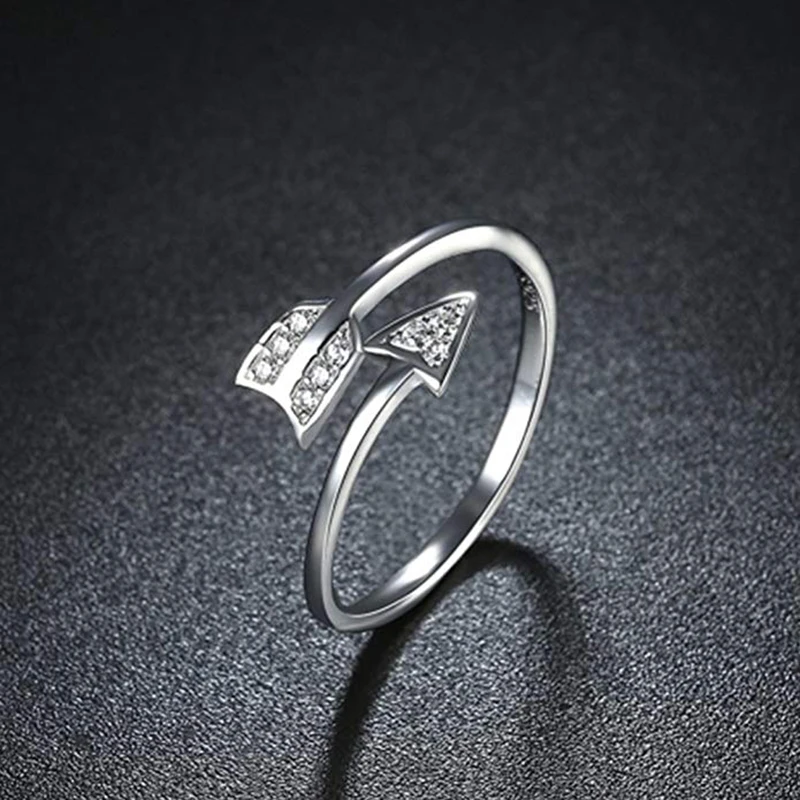 Qevila Fashion 925 Silver Rings Arrow Crystal 925 Sterling Silver Ring Adjustable Wedding Silver 925 Ring for Women Jewelry Gift (5)