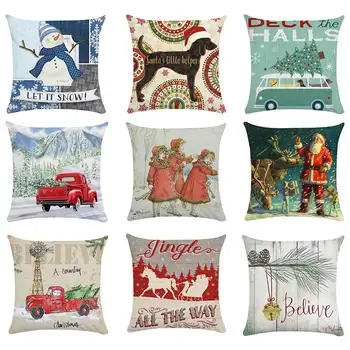 

Fuwa Christmas Day Gift Cushion Covers Square Santa Claus Pillow Cases Home Decorative Sofa Throw Pillows Covers 45x45cm