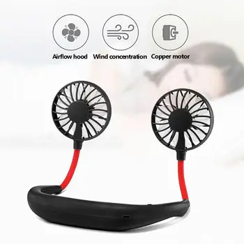 

USB Rechargeable Wearable Portable Mini Hand Free Fan Neckband Fan (Black) USB Rechargeable 1800mAh Battery for Traveling