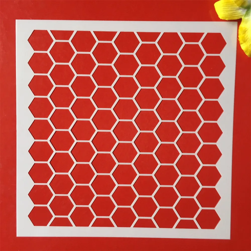 New 8*8inch Hive Hexagon Texture DIY Layering Stencils Painting Scrapbook Coloring Embossing Album Decorative Template |