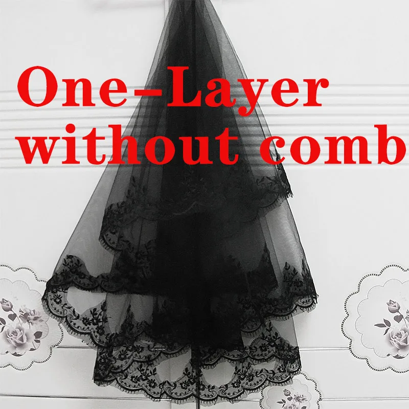 One Layer no comb Три-Слои Свадебные фаты для невест с расческой Белый слоновой кости красный черный вуаль лента свадебная фата для невесты Acessórios свадебное платье,черная фата - Цвет: One Layer no comb
